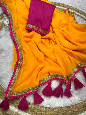 GEETABA FASHION Solid/Plain Bollywood Georgette Saree(Orange)