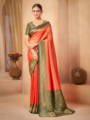 Sariya Woven Kanjivaram Jacquard, Pure Silk Saree(Red)