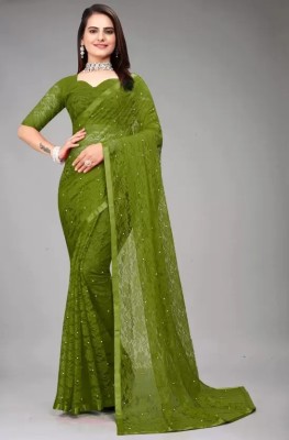 Saadhvi Self Design Bollywood Net Saree(Light Green)