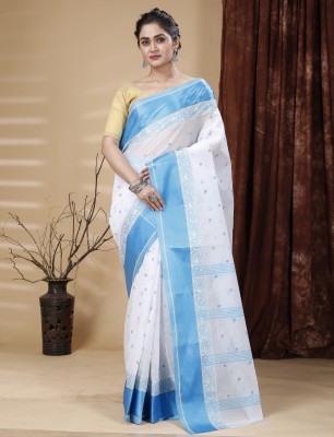 Bong ButiQ Woven Tant Pure Cotton, Velvet Saree(White)