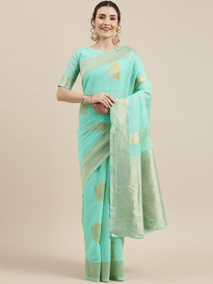 Divastri Woven Banarasi Linen Saree(Light Green)