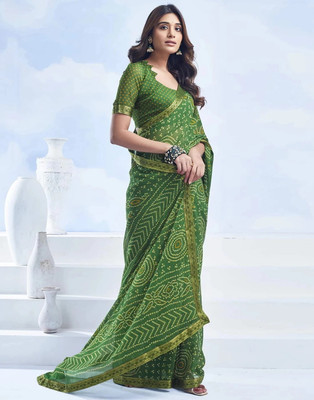 Panchvati NX Printed Bandhani Georgette Saree(Green)