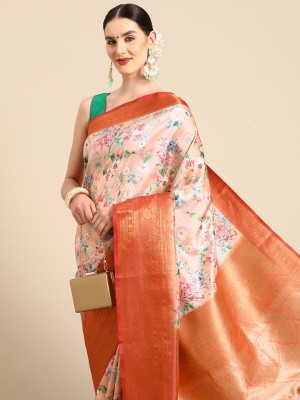 Tasrika Digital Print Banarasi Pure Silk Saree(Orange)