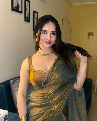 VM Selling Hub Embroidered, Solid/Plain Bollywood Jimmy choo Saree(Gold)