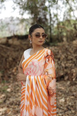 Margi Designers Printed Daily Wear Satin Saree(Orange)