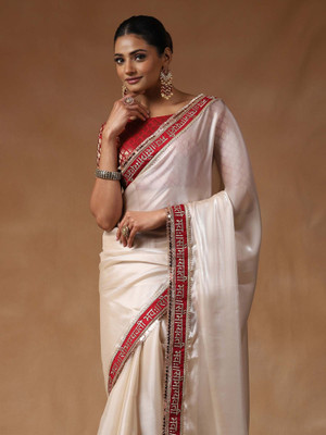 Sareemall Embellished Bollywood Net Saree(White)