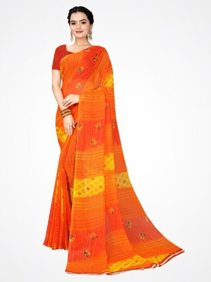 Suali Printed Daily Wear Georgette Saree(Orange)