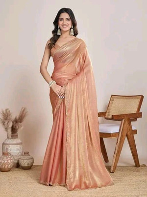 JENYA STORE Solid/Plain Saree with Attached Blouse Chiffon Saree(Gold)