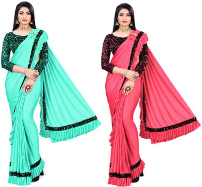 HARIOM FASHION Embellished Bollywood Lycra Blend Saree(Pack of 2, Multicolor)