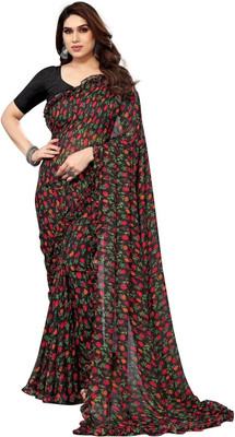 RAJESHWAR FASHION Floral Print Bollywood Georgette Saree(Black)
