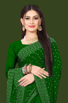 rudraCreation Solid/Plain, Self Design Mysore Georgette, Chanderi Saree(Green)