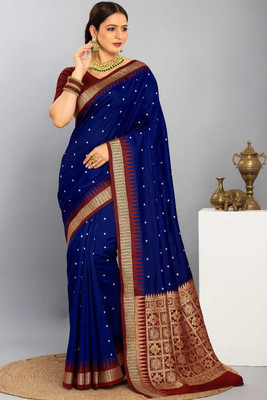 Tilfelle Temple Border, Woven Sambalpuri Silk Blend Saree(Blue)