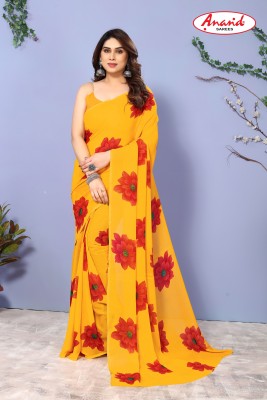 Anand Sarees Floral Print Daily Wear Georgette Saree(Yellow, Red)