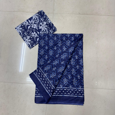 RAVI JANKI Printed Daily Wear Pure Cotton Saree(Dark Blue)
