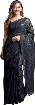 ROYAL WAVESS Embroidered Bollywood Georgette Saree(Black)