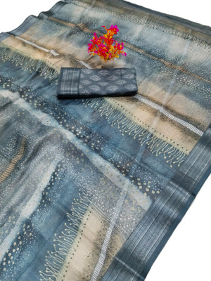 PRTRENDZ Printed Kanjivaram Pure Cotton, Cotton Linen Saree(Multicolor)