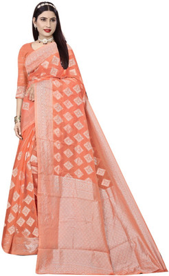 siddharth textiles Self Design Banarasi Cotton Silk Saree(Orange)