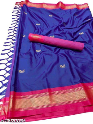 Paithani Self Design Mysore Pure Silk Saree(Blue)