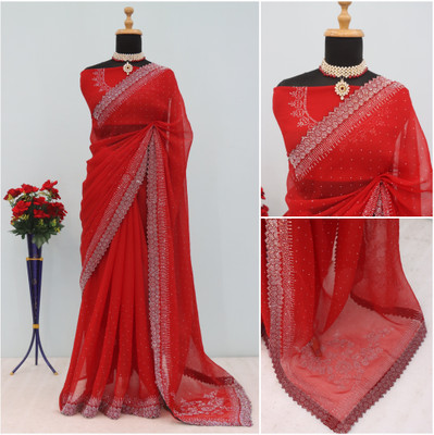 VarniRaaj Fashion Embellished Bollywood Jimmy choo Saree(Red)