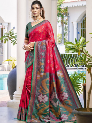 Divastri Printed Ikkat Cotton Silk Saree(Multicolor)