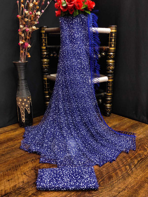 laxmibaa Printed Ikkat Tissue Saree(Blue)