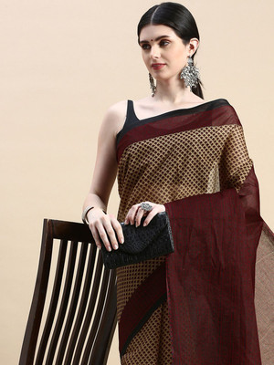 SHANVIKA Printed Daily Wear Pure Cotton Saree(Orange)