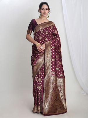 Janasya Woven Banarasi Silk Blend Saree(Purple)