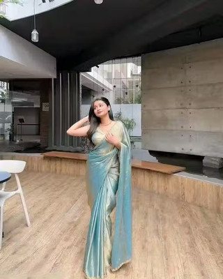R J FEBRICS Solid/Plain, Woven Bollywood Net Saree(Grey, Multicolor)