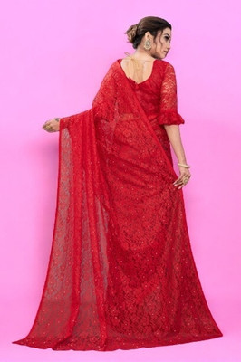 NEXA Self Design Bollywood Net Saree(Red)
