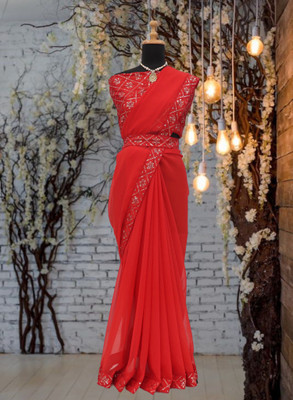 Kalavrit Creation Embroidered Bollywood Georgette Saree(Red)