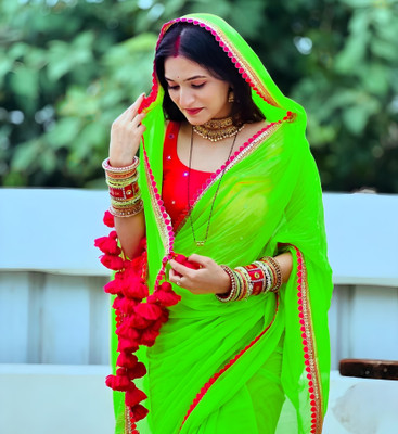 Labheshwari Embellished Daily Wear Georgette Saree(Green)