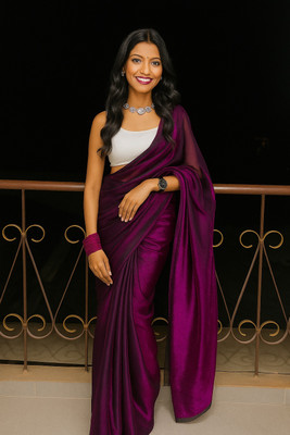 HouseOfCommon Solid/Plain Bollywood Lycra Saree(Purple)
