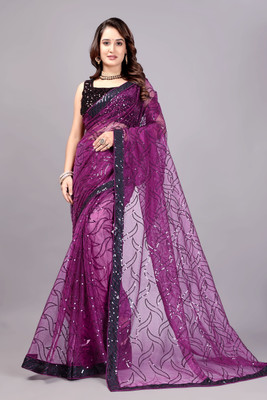 RUCHKET Embellished Bollywood Net Saree(Purple)