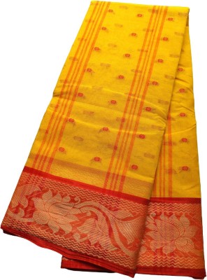 Piyafashion Self Design Tant Pure Cotton Saree(Yellow)