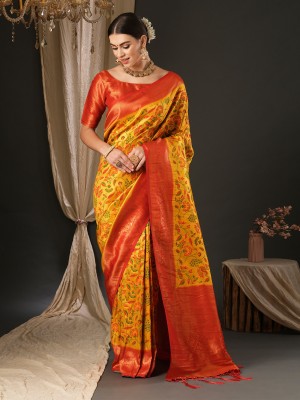 Sareemall Woven Banarasi Silk Blend Saree(Yellow)