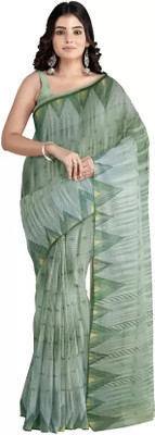 nebadita Solid/Plain Tant Pure Cotton Saree(Green)