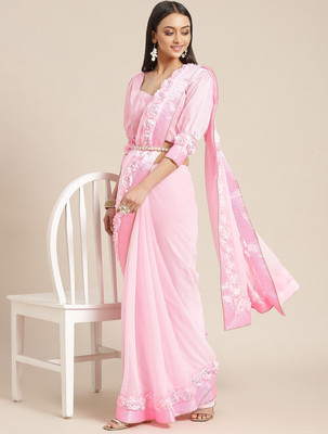 Divastri Solid/Plain Bollywood Georgette Saree(Pink)