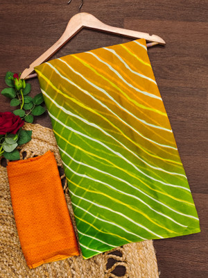 Anand Sarees Ombre, Striped, Printed Daily Wear Georgette Saree(Yellow, Green)