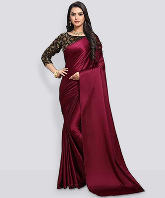 NEZAA EXPORT Solid/Plain Bollywood Satin Saree(Maroon)