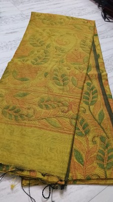 Sandhyatara Printed Handloom Cotton Blend Saree(Yellow)