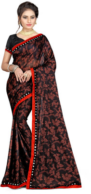 HouseOfCommon Self Design, Printed, Embellished Bollywood Lycra Blend Saree(Black)