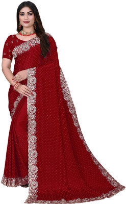 swara fashion Embroidered Bollywood Chiffon Saree(Red)