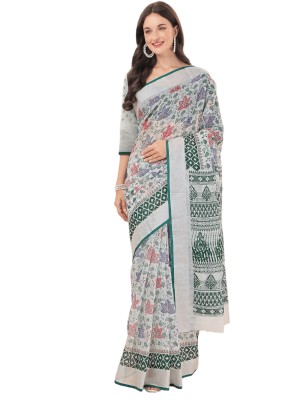 Sidhidata Printed, Floral Print Daily Wear Cotton Linen Saree(Multicolor)
