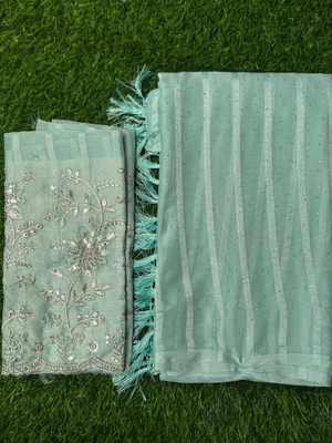 JASHALFAB Solid/Plain, Embellished Bollywood Chiffon Saree(Light Green)