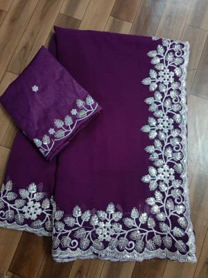 DRASHTI ART Embroidered Bollywood Georgette Saree(Purple)