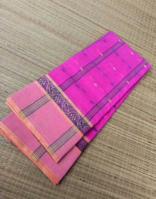 N HANDLOOM Solid/Plain Tant Pure Cotton Saree(Pink, Brown)