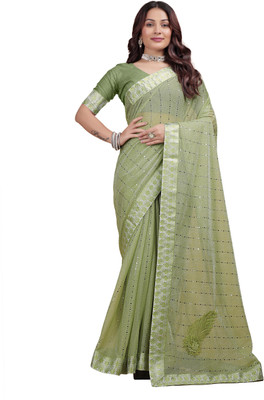 RELLAXAWAVES Printed Bollywood Lycra Blend Saree(Green)
