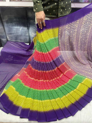 HouseOfCommon Color Block Bollywood Georgette Saree(Multicolor)