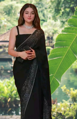 AAI KHODAL CREATION Solid/Plain Bollywood Georgette Saree(Black)