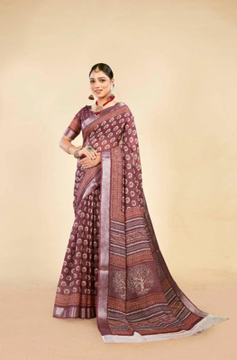 Rachna Printed Daily Wear Linen Saree(Red)